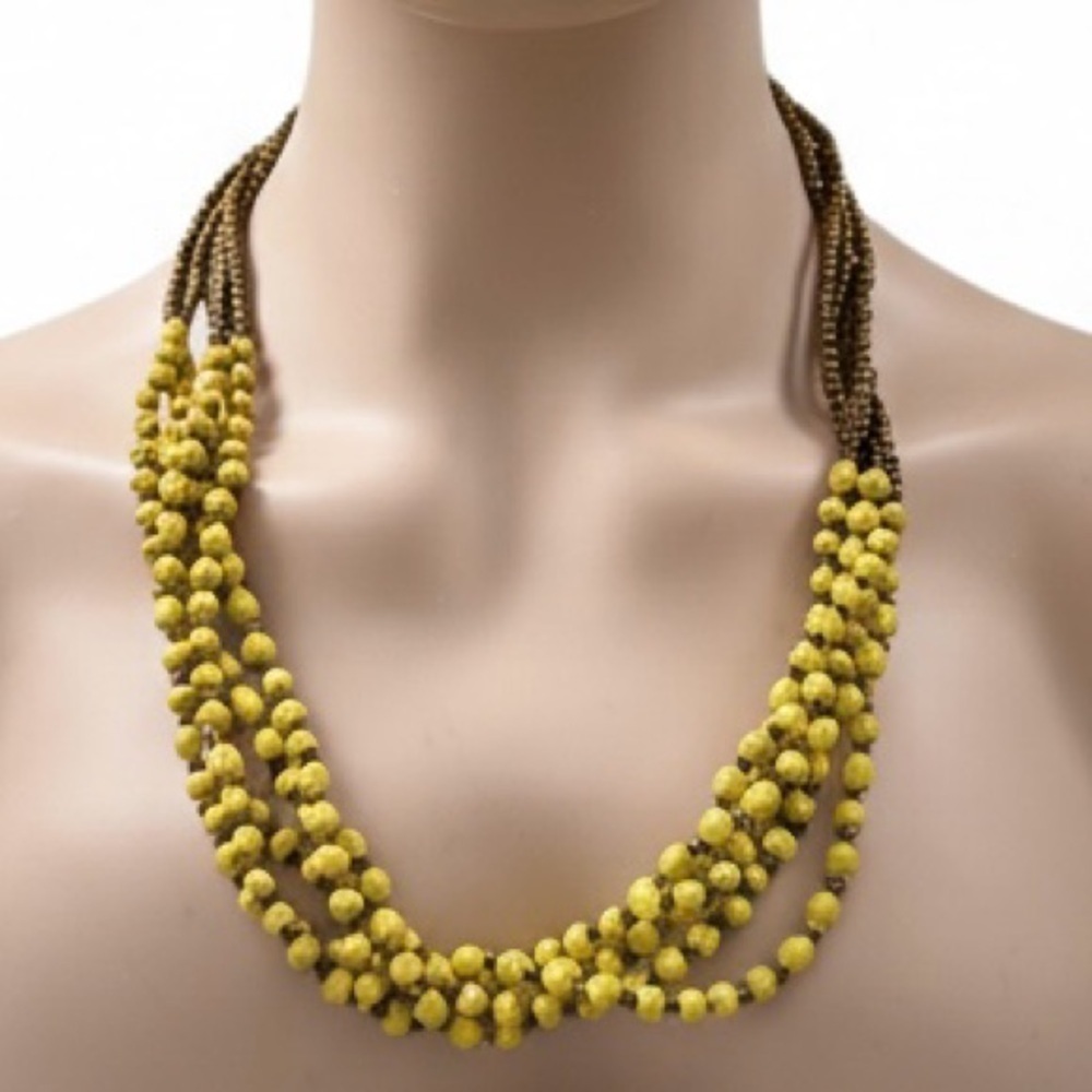 Radiant Vibrant Yellow Multi-Strand  Bead Statement Necklace